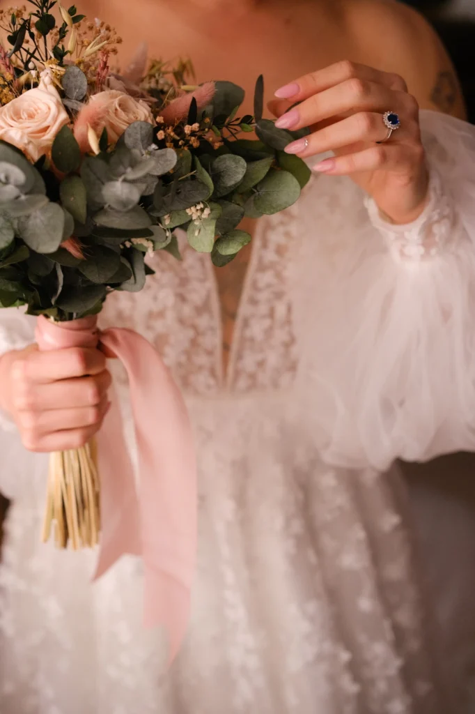 El Ramo de novia de Andrea, en los preparativos en casa.